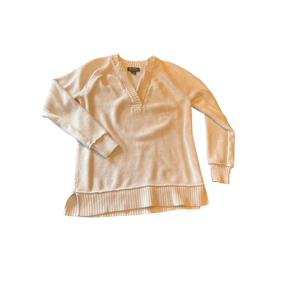 Eddie Bauer  V-Neck Sweater L Tall 100% Cotton White Coastal Old Money Preppy - Picture 1 of 6